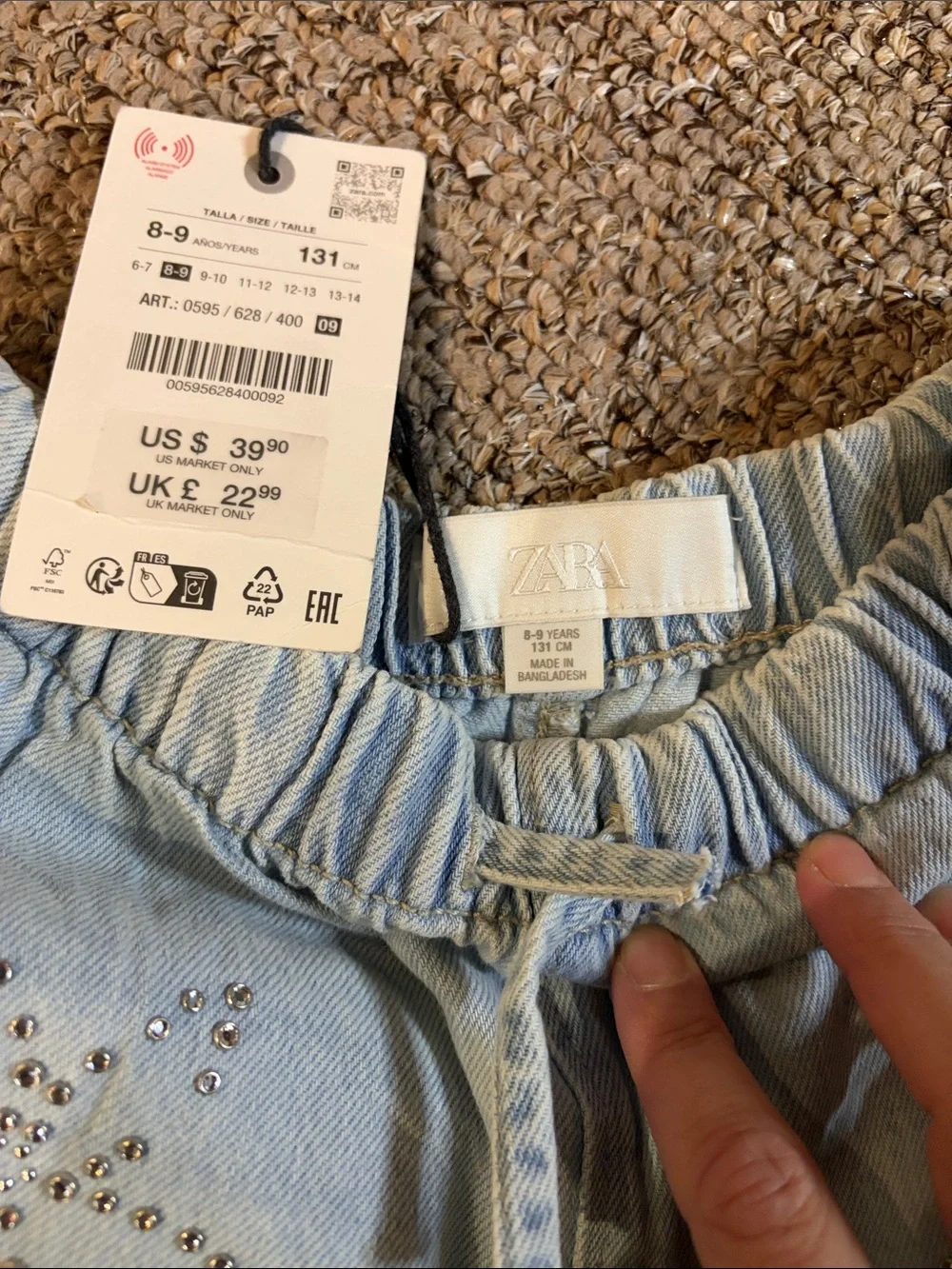 Zara Light Blue Starfish-Stud Wide Leg Jeans